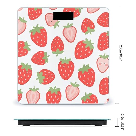 Red Strawberry Weight Scale Cute Bathroom Scale for Body Highly Accurate Digital Weighing Machine for People Compact LCD Display Scales with Sturdy Toughened Glass Scales