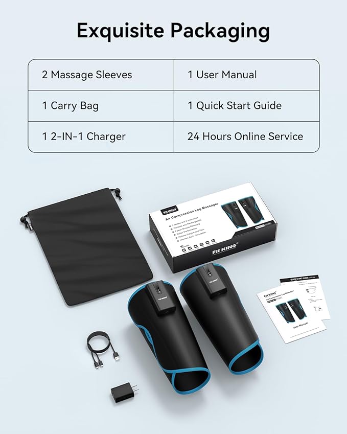 FIT KING Cordless Calf Massager – Rechargeable Leg Compression Massager for Circulation Edema RLS Pain Relief &amp Recovery 6 Intensities 3 Modes Portable Gift for Mom Dad Athletes