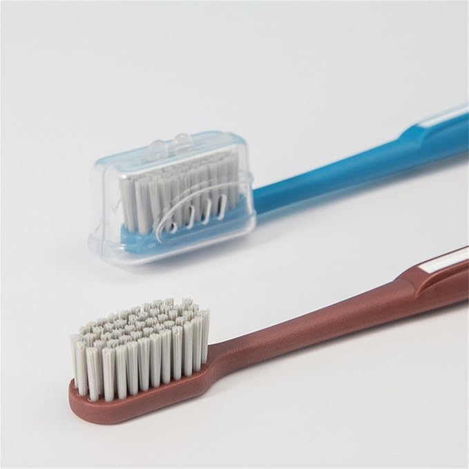 Adult Manual Medium Hard-bristled Toothbrushes with Cover Wide Head Medium SizeHard Blue and Black Toothbrush 10 Count (1 Pack)