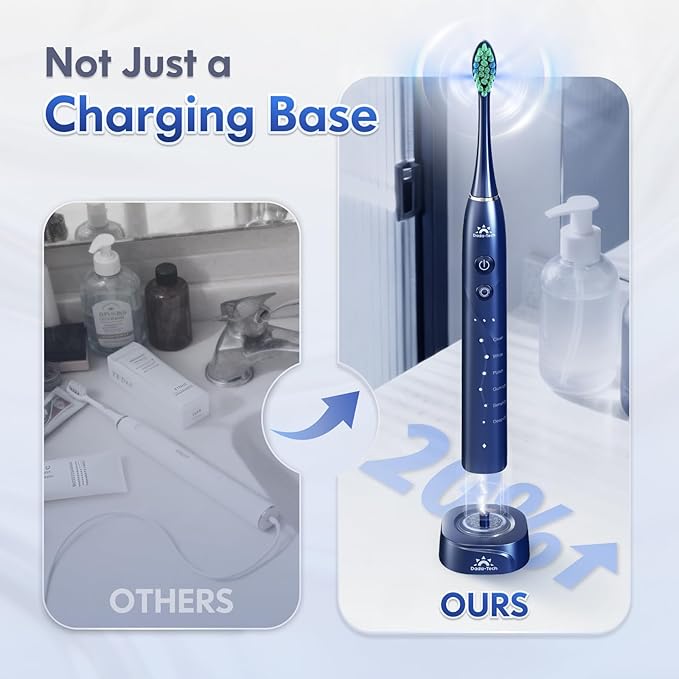 Electric Toothbrush for Adults Kids Electric Toothbrush Rechargeable Sonic Toothbrush Ultrasonic Toothbrush with Travel Case Holder &amp 7 Brush Heads 6 Modes &amp 3 Intensities 2-Minute Timer (B