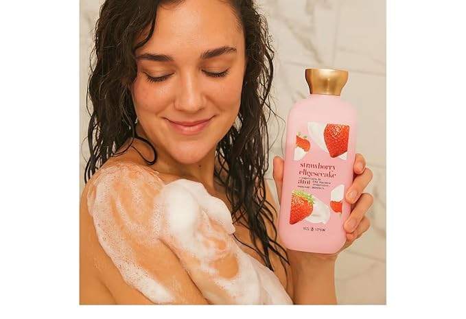 Strawberry Cheesecake 2-in-1 Body Wash and Bubble Bath Light Foaming Formula for Everyday Bath Use Sweet Scent Notes Comfortable Daily Cleansing 16 fl oz Bottle
