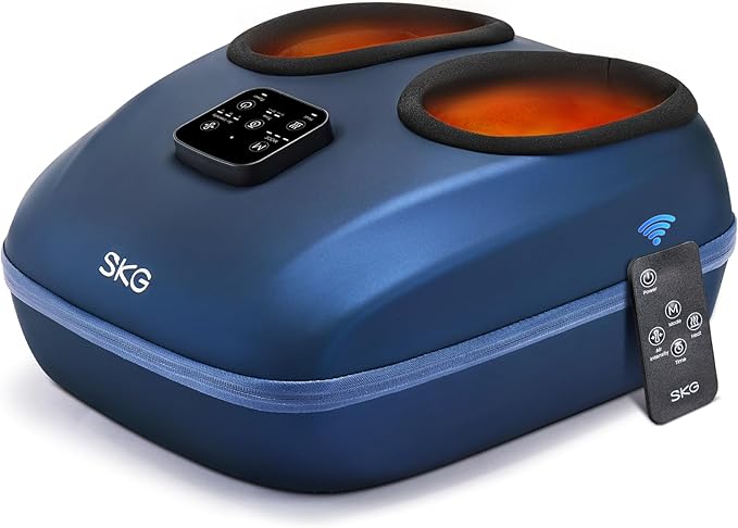 SKG Foot Massager with Heat and Remote Upgrade Electric Feet Massager for Plantar Fasciitis Pain Relief 3 Levels Compression Massage for Neuropathy Plantar Fasciitis Up to Size 13 Home Office Use