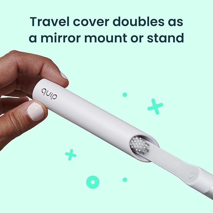 Quip Sonic Electric Toothbrush for Adults - Time Travel &amp Soft Bristles with Travel Case &amp Replacement Brush Head - 3 Month Battery Life Plastic Handle - Blue