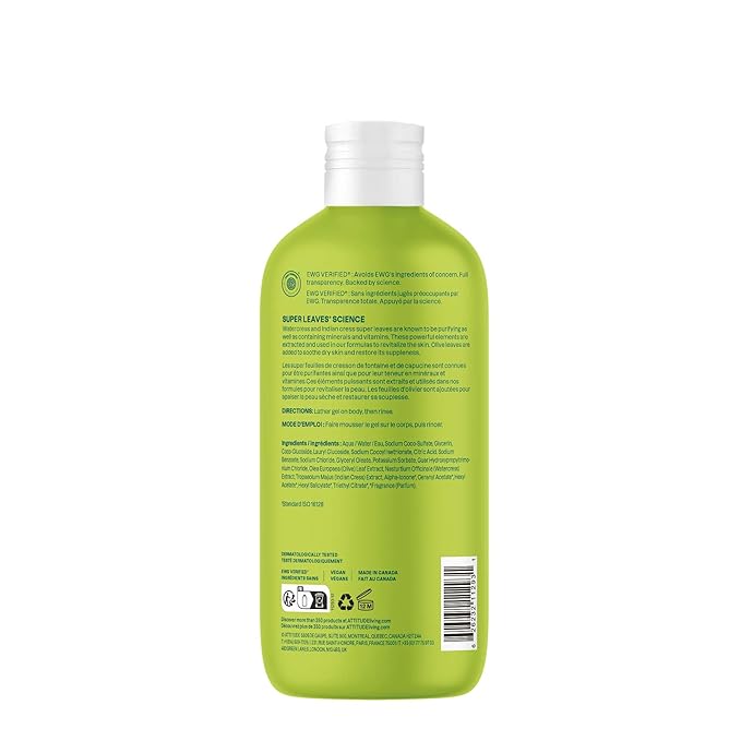 ATTITUDE Body Wash EWG Verified Shower Gel Dermatologically Tested Plant and Mineral-Based Vegan Personal Care Products Pear &amp Amber Scent 16 Fl Oz (Pack of 6)