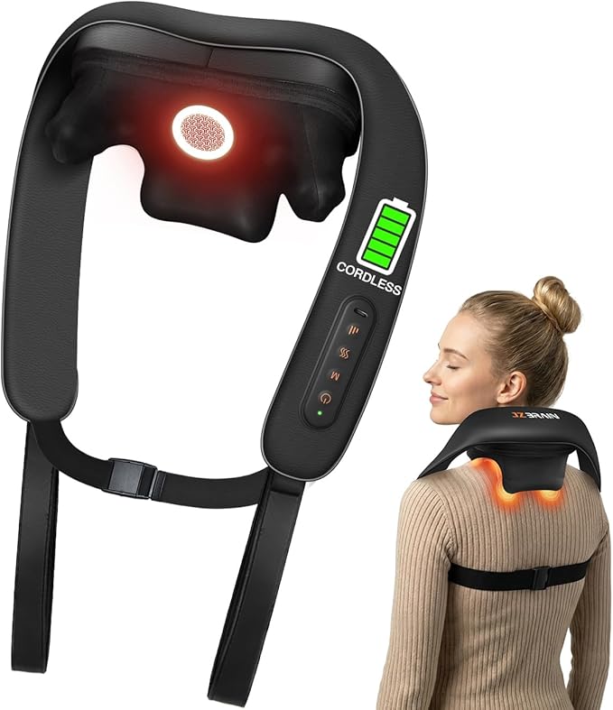 Neck and Shoulder Massager with Heat : Cordless Kneading Neck Massager for Pain Relief Deep Tissue - 3 Modes 2 Intensity &amp 2 Heat Settings Hands-Free Daily Comfort for Office and Home Use