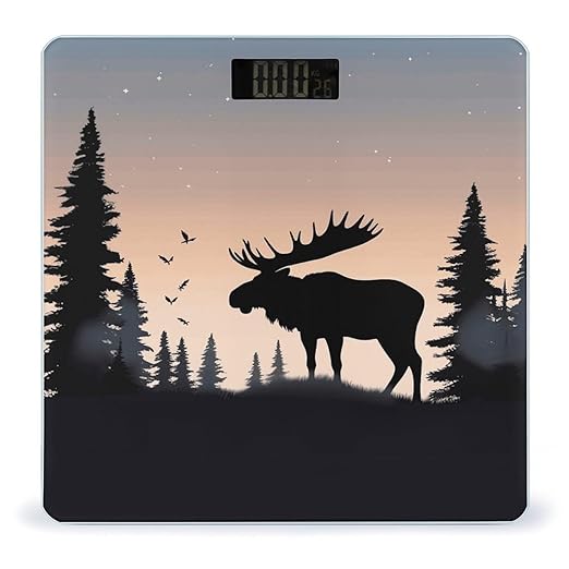 Moose Mountain Pine Tree Wilderness Weight ScaleClear LED Display Bathroom Digital Weighing ScaleTempered Glass Digital Bathroom Scale for Body Weight Capacity Up to 400 Lbs