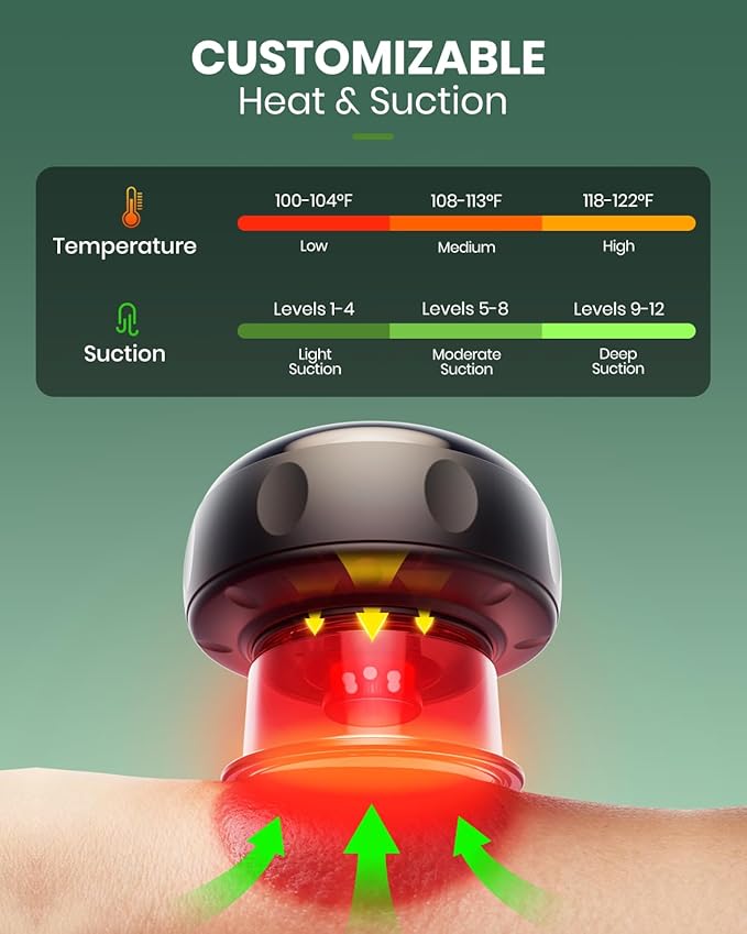 1 Pack 5-in-1 Smart Cupping Therapy Massager Electric Cupping Device with Red Light Dynamic Cupping Therapy Set with 12-Level Suction &amp Heat Cupping Machine for Muscle Pain Relief Knots Soren