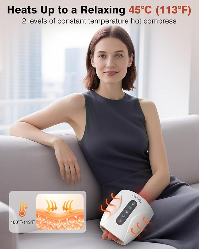 cotsoco Hand Massager Cordless Electric Hand Massager for Arthritis and Carpal Tunnel 6 Levels Therapy Massager with Heat and Compression Birthday Gifts for Women Husband Gifts for Men Women