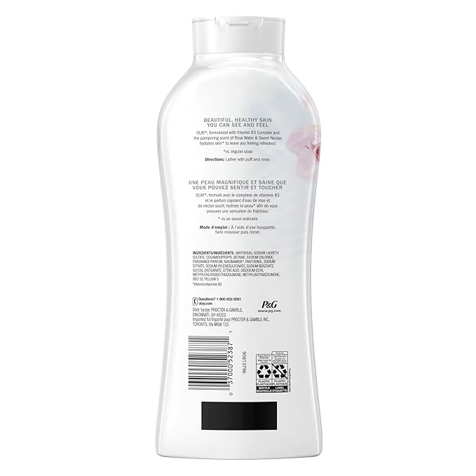 Olay Body Wash for Women Fresh Radiance Refreshing &amp Renewing Made with Plant Based Cleansers B3 Botanical Complex For All Skin Types Rose Water &amp Sweet Nectar Scent 22 fl oz (Pack of 4