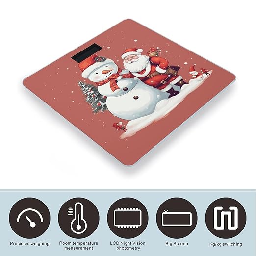 Digital Bathroom Scale for Body Weight Scale with Bright LCD Display High Accuracy Step-On Technology Auto On/Off Santa Claus Snowman Digital Scales 400 Lbs /180kg
