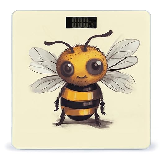 Cute Bee Bathroom Scale for Body Weight Bathroom Digital Electronic Weighing Scale with Back Lit LED Display Sturdy Tempered Glass Weight Watchers Scales 400lb