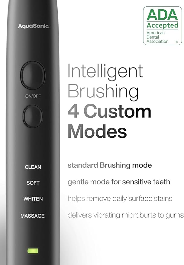 Aquasonic Black Series Ultra Whitening Toothbrush – ADA Accepted Electric Toothbrush- 8 Brush Heads &amp Travel Case – 40000 VPM Electric Motor &amp Wireless Charging - 4 Modes w Smart Timer