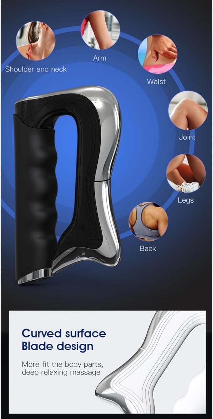 New Electric Fascia Knife Household Fascia Scraping Knife Micro-Current Muscle Relaxation Massager Heating Massager Electric Massager Medical Scraping Knife (Black)