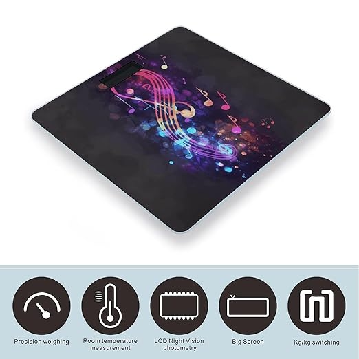 Colorful Galaxy Music Note Scale for Body Weight Safe Rounded Corners Tempered Glass Digital Bathroom Scale LED Display 400lb Capacity Weight Scales with High Precision Sensors