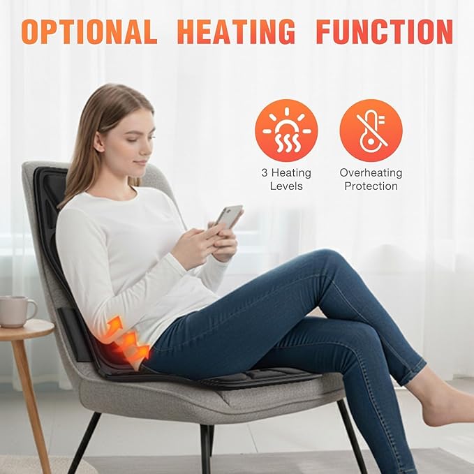 Massage Chair PadBack Massager with Heat Vibration Massage Seat Cushion 20-30-60 Minutes Auto-TimerAdjustable Lumbar SupportChair Massager for OfficeReclinerGifts for MenWomen