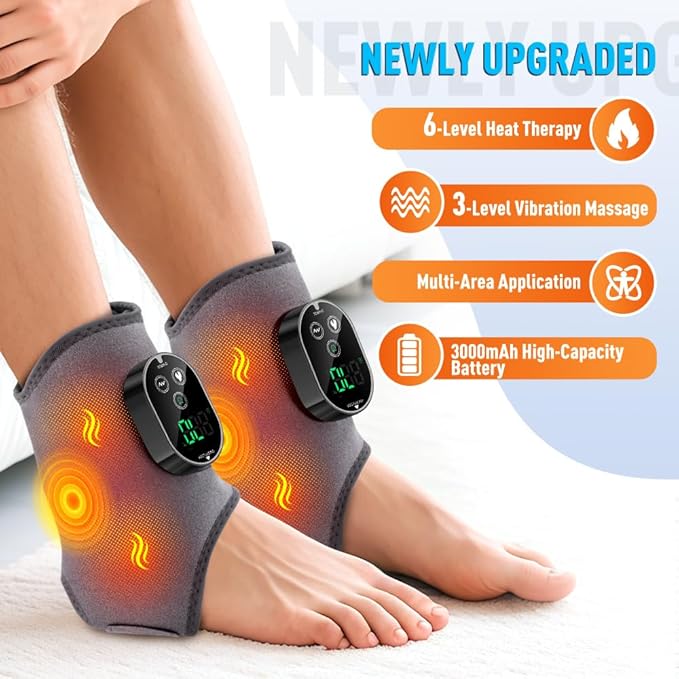 2-Pack Foot Renew Foot Massager Ankle and Foot Massager for Pain Relief Ankle Heating Pad with Massage 6 Heat Levels &amp 3 Massage Modes with Timer (Grey)