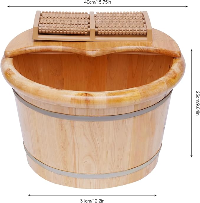 Wooden Foot Basin SetFoot Basin Wooden Foot Bath Bucket Foot Basin Wooden with Massage Roller and Lid Foot Tub with lid Foot Bath for Soaking Feet Spa Foot Care for WashingSoak Massage