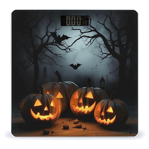 Halloween with Pumpkins Scale for Body Weight High Precision Digital Weight Scales with LCD Display Anti-Slip Sturdy Slim Tempered Glass Bathroom Scale for Home Use