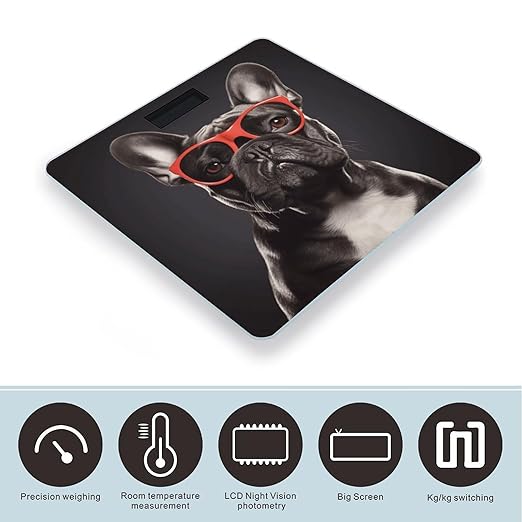 French Bulldog Weight Scale Large Bathroom Scales Digital Weight with Bright LED Display Non Slip Automatic Weighing Scale Fashion Weighing Machine for Body