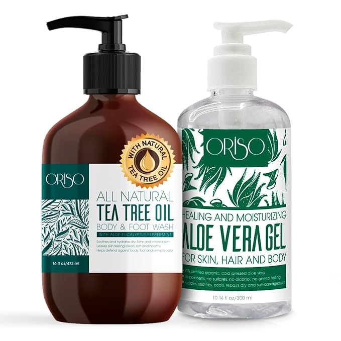 Tea Tree Oil Body Wash and Aloe Vera Gel with Organic Aloe Vera Cold Pressed bundle