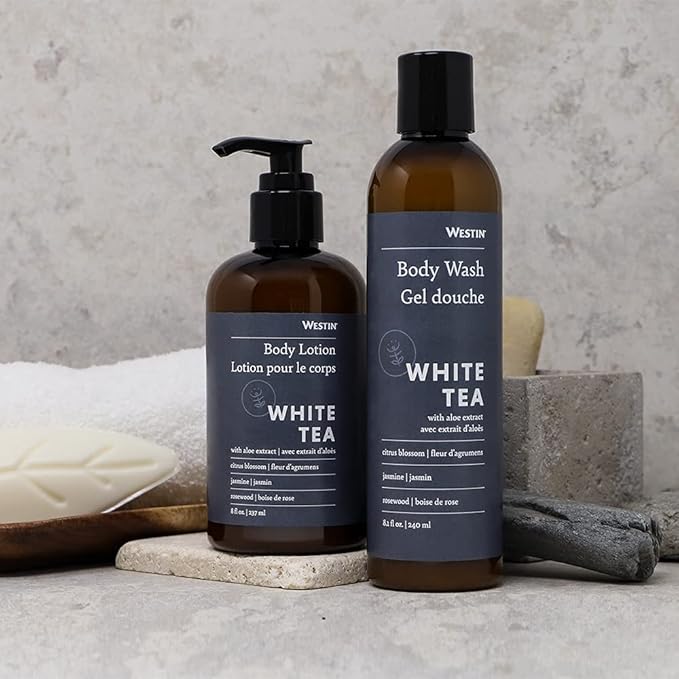 Westin White Tea Aloe Body Wash &amp Body Lotion Set - Nourishing &amp Hydrating - Hotel Spa Collection - Exclusive White Tea Scent - 8oz Bottles