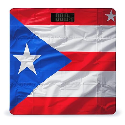 Puerto Rico Flag Scale for Body Weight Sturdy Tempered Glass Weighing Scales with LCD Display Accurate Digital Bathroom Scale Convenient Body Fat Smart Scales Easy Read