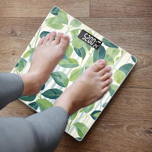 Digital Scale for Body Weight Highly Precision Bathroom Weight Scale 400 lbs with Backlit Display Personalized Scale for Home-Pattern of Leaves and Vines Green with Blue Stripes