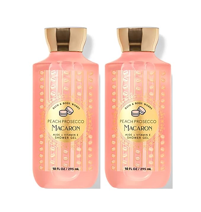 Bath and Body Works Peach Prosecco Macaron Shower Gel Gift Sets 10 Oz 2 Pack (Peach Prosecco Macaron)