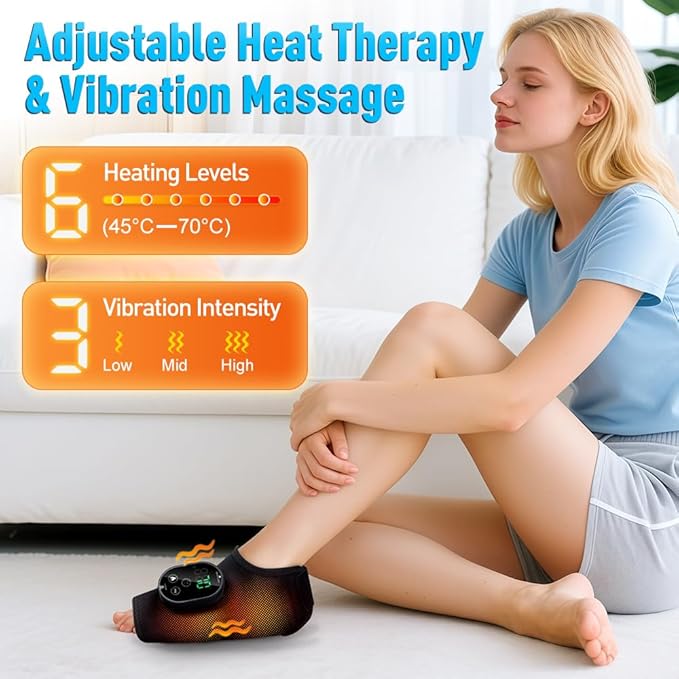 Wearable Ankle Massager with Heat &amp Vibration Cordless Heated Ankle Wrap for Ankle and Foot Comfort Adjustable Heat Levels Rechargeable Single Black
