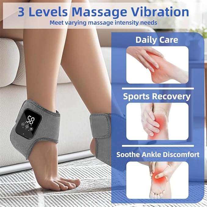 Foot Renew Ankle Massager with Vibration and Heat - Cordless Rechargeable Ankle Heating Pad for Pain Relief Plantar Fasciitis &amp Achilles Tendonitis. Adjustable Wrap for Circulation Boost. (GRAY-2