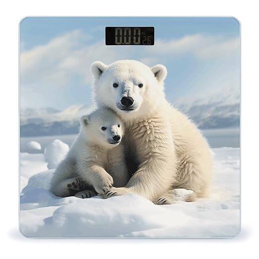 Cute Polar Bear Bathroom Scale Automatic Power On/Off Body Scales LCD Backlight Display Square Digital Scale Rounded Corners Bathroom Scales for Home Bedrooms