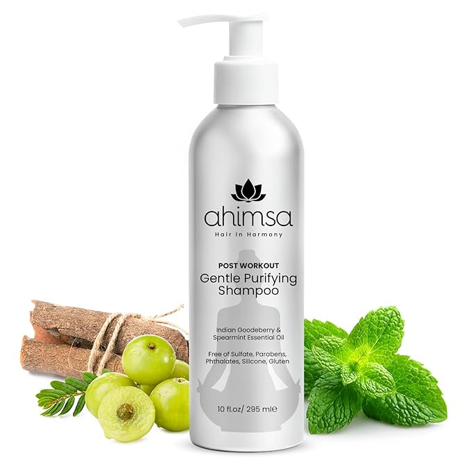 Ahimsa Natural Body Wash for Women 10oz + Organic Daily Shampoo Hydrating &amp Moisturizing Body Wash for Sensitive Skin with Ginger &amp Spearmint and Gentle Daily Shampoo for Dry Curly Damaged