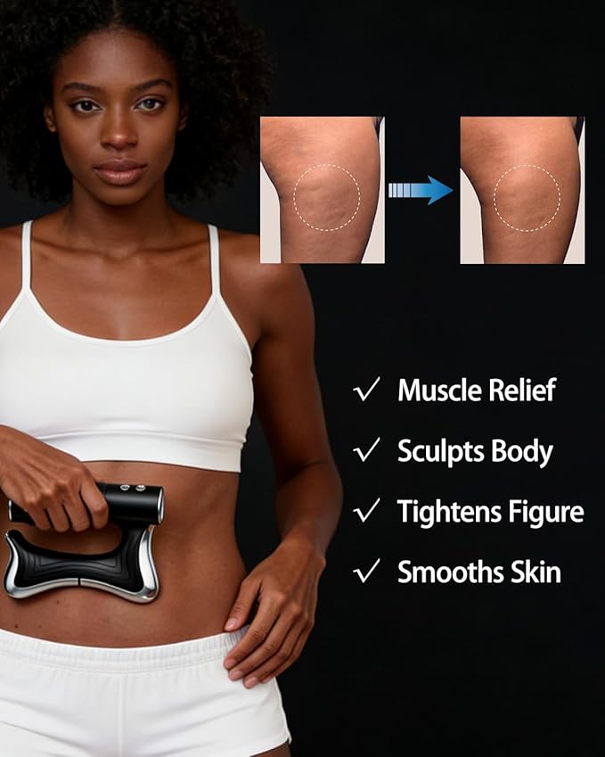 Electric Muscle Scraper Tool with VibrationMassage&amp Heat Portable Gua Sha Massager for Full Body Muscle Recovery Relaxation and Pain Relief (Black-Gel)