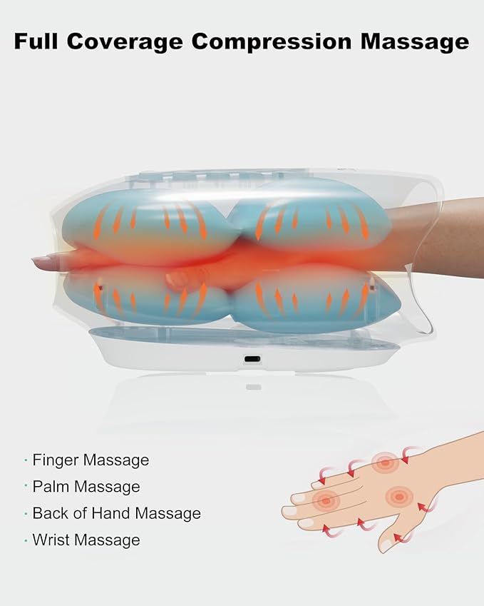 Snailax Hand Massager with Heat and Compression Hand Massager for Arthritis and Carpal Tunnel Relief Rechargeable Finger Wrist Massager for Pain Relief