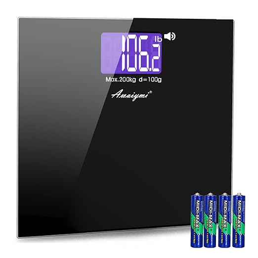 440 lb Large LCD Screen Talking Scales for Body WeightLoud and Clear Voice Talking Scales for Visually Impaired Talking Bathroom Scale Includes Batteries &amp Anti Slip Pad