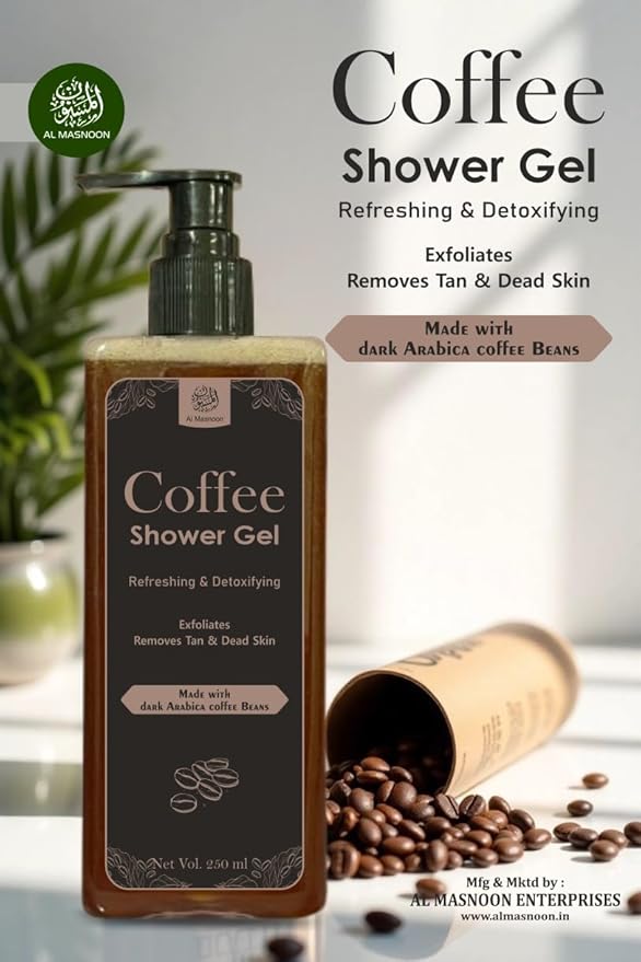 Coffee Shower Gel � 250ml | Made with Dark Arabica Coffee Beans | Refreshing &amp Detoxifying Body Wash | Gently Exfoliates Removes Tan &amp Revives Skin | Sulfate &amp Paraben Free | Pack of 1
