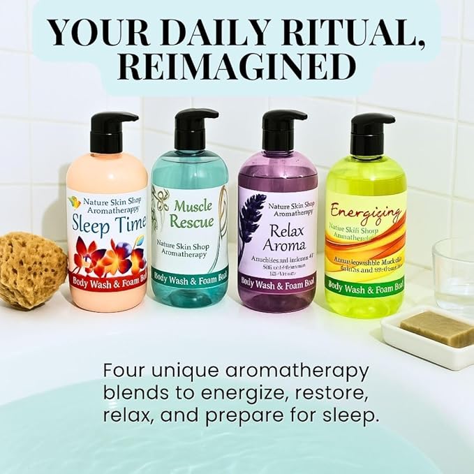 Nature Skin Shop Muscle Rescue Shower &amp Bath Gel - 16.5 Ounces - Cooling Aromatherapy Body Wash with Eucalyptus Peppermint &amp Menthol for a Revitalizing Post-Workout Cleanse