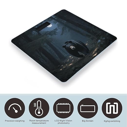 Black Bear Night Trees Weight Scale Large Digital Bathroom Scales with Bright LED Display Non Slip Digital Scale and Step On Fashion Weighing Machine for Body