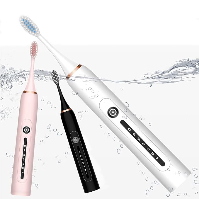 Sonic Electric Toothbrush Low Noise Designed Ideal for Adults Kids 6 Optional Modes IPX7 USB Fast Charging Electric Ultrasonic Toothbrush with 2 min Build in Timer &amp 4 Replacement Brush Heads (Wh