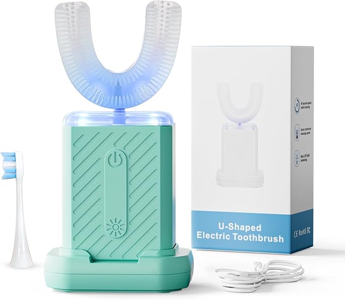 U-Shaped Electric Toothbrush Food-Grade Silicone IPX7 Waterproof Magnetic Contact Charging