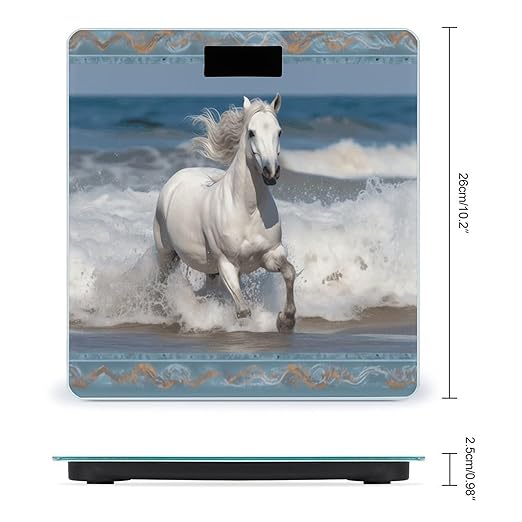 White Horse Running on The Sea Bathroom Scale Large LCD Backlight Display Digital Scale Rounded Corners Body Scales Automatic Power On/Off Bathroom Scales for Home Bedrooms