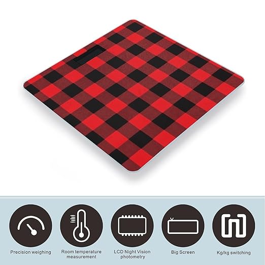 Buffalo Check Scale for Body Weight Accurate Digital Bathroom Scale Toughened Glass High Precision Scales Smart Weight Scales with Large LCD Backlight Display Weighing Machine