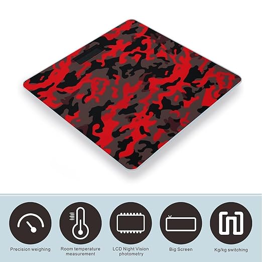 Red Camo Scale for Body Weight Highly Accurate Digital Bathroom Body Scale Digital Bathroom Scales for People Anti-Slip Large LCD Display Smart Scales
