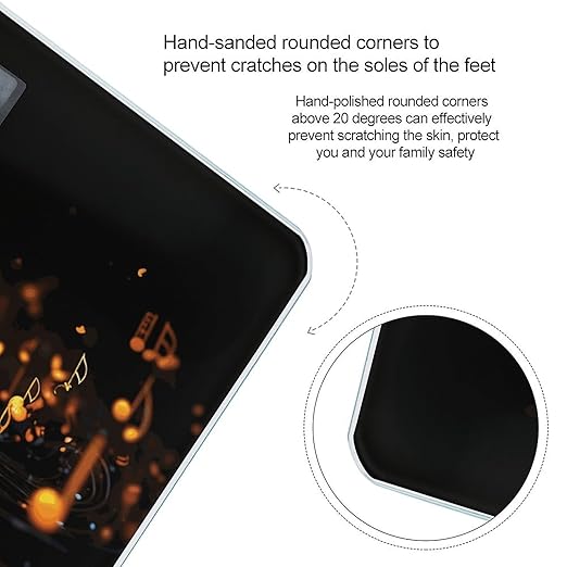 Musical Notes on Dark Background Scale for Body Weight Anti-Slip Digital Bathroom Scale Sturdy Toughened Glass Weighing Scales High Precision Safe Rounded Corners Smart Scales
