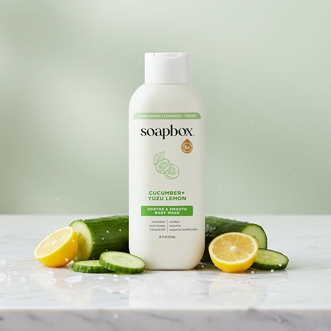 Soapbox Cucumber + Yuzu Lemon Body Wash for Women Men Vegan + Antioxidant Rich Soothing Moisturizing Soap with Shea Butter Peptides &amp Keratin Promoting B3 3 Pack 20oz Each