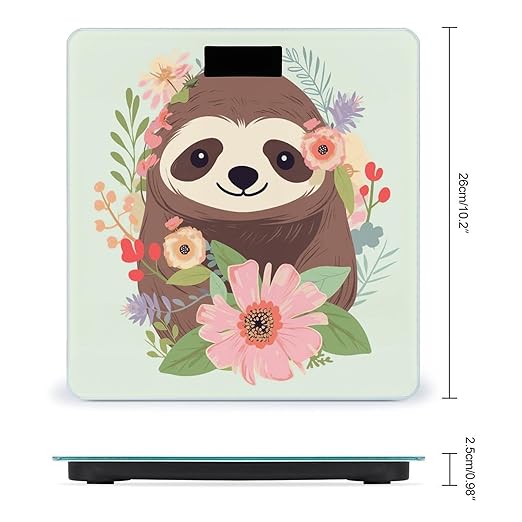 Sloth and Flowers Scale with LCD Easy-to-Read Anti-Slip Weight Digital Bathroom Scale Precision Weighing Scales Sturdy Tempered Glass Body Weight Scales for Daily Use