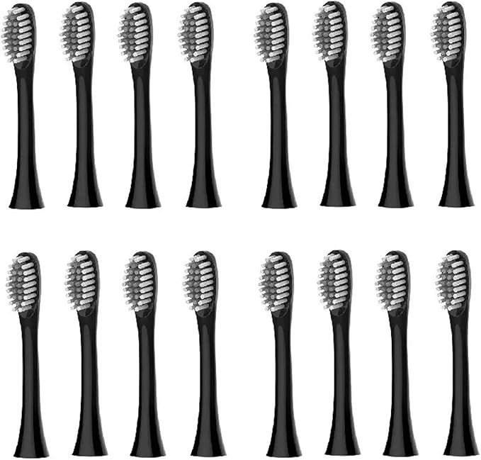 X-3 Toothbrush Replacement HeadsCompatible for X.Q.M. X-3/ZD-X3/ZV80 Sonic Electric Soft Bristles Nozzles(16pcs Black)