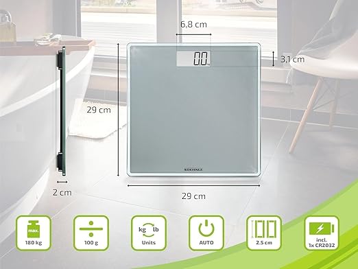Soehnle Style Sense Compact 300 Bathroom Scales Compact Digital Weighing Scales Scales for Body Weight with Easy-to-Read LCD Display Extra-Flat Body Weight Scale Ideal for Small Bathrooms