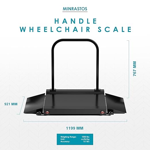 Side Handle Wheelchair Scale for Home Use Extended Detachable Ramp 1000lbs x 0.2lbs Medical/Home Weighing Scale Plateform with LCD Display with Backlight