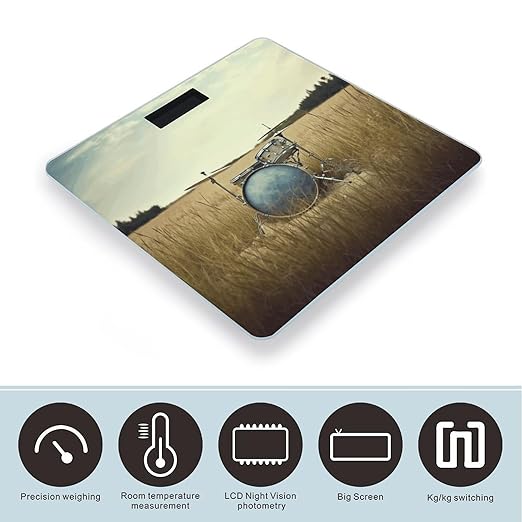 Music Drum in Field Scale for Body Weight High Precision Digital Weight Scales with LCD Display Anti-Slip Sturdy Slim Tempered Glass Bathroom Scale for Home Use